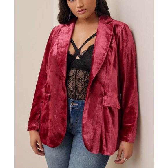 Torrid Women's Rich Red Velvet One Button Classic Blazer Size 4X - Picture 1 of 11